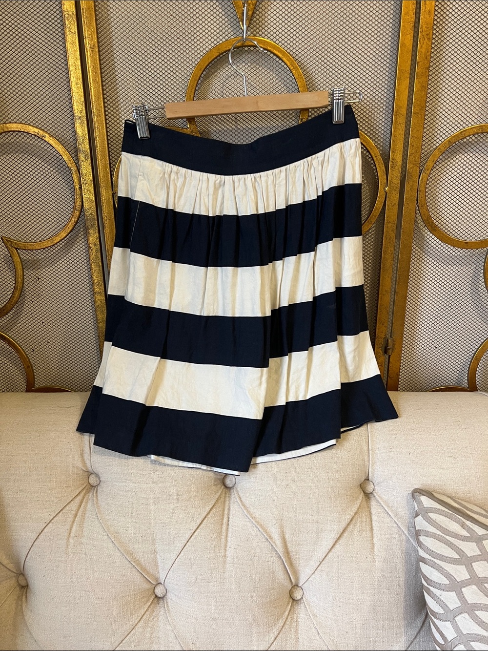 Banana Republic Black and Cream Striped Midi Skirt